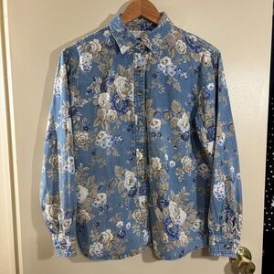 Casey & Max 90s Women’s Floral Denim Button Down Shirt Size L